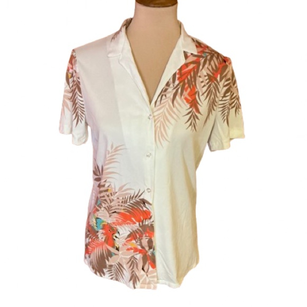 Vtg 70s Trissi parrot n floral polyester top